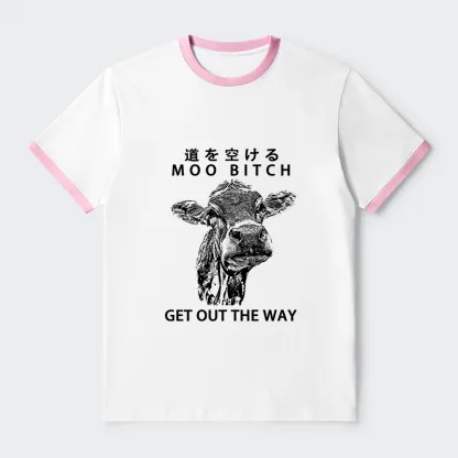 Tokyo-Tiger Funny Cow Contrast Trim T-Shirt