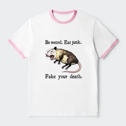 Tokyo-Tiger Possum Playing Dead Funny Contrast Trim T-Shirt