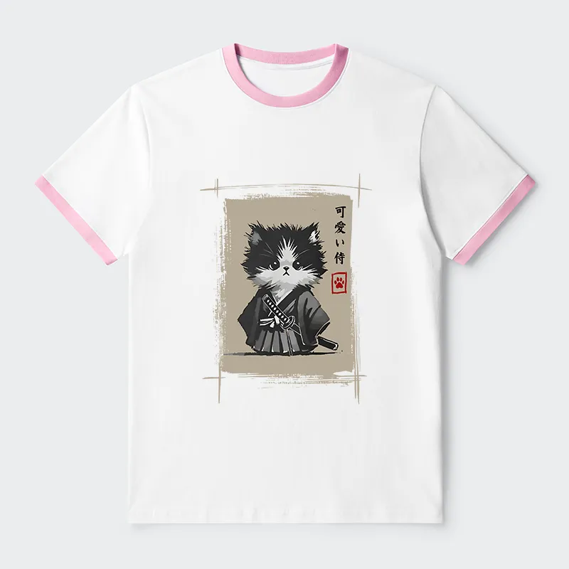 Tokyo-Tiger Kitten Samurai Contrast Trim T-Shirt