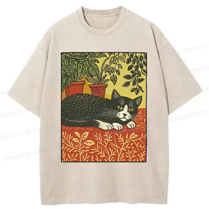 Tokyo-Tiger Napping Cat Washed T-Shirt