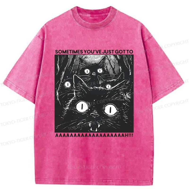 Tokyo-Tiger Screaming Black Cats Washed T-Shirt