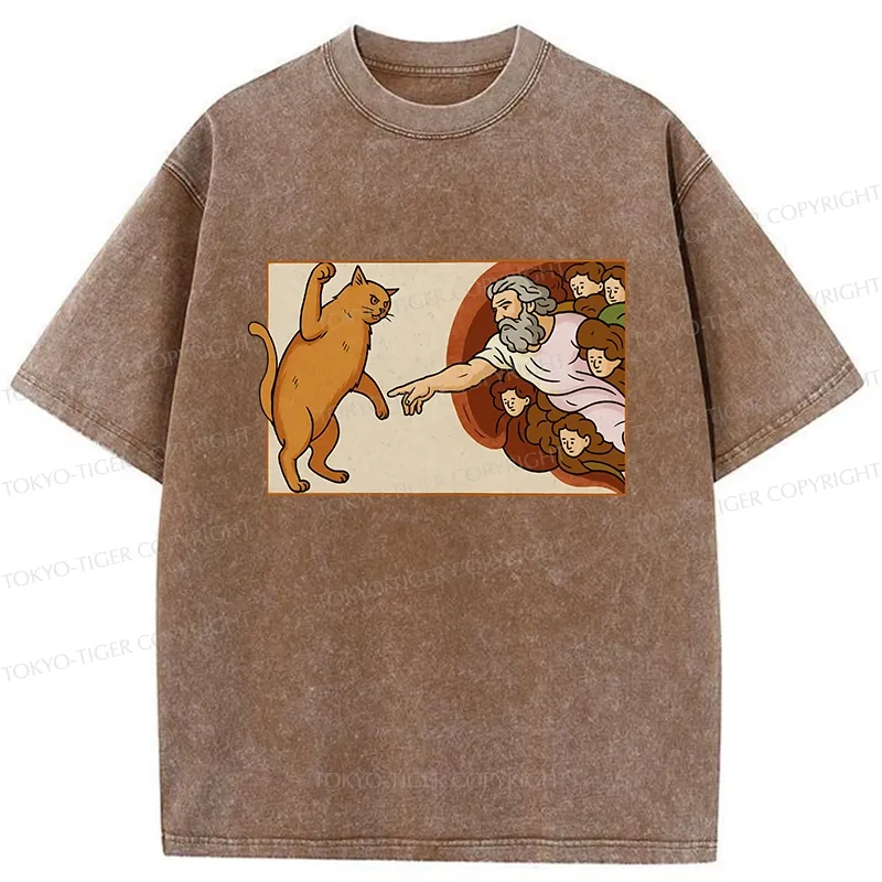 Tokyo-Tiger Naughty Cat Funny Washed T-Shirt