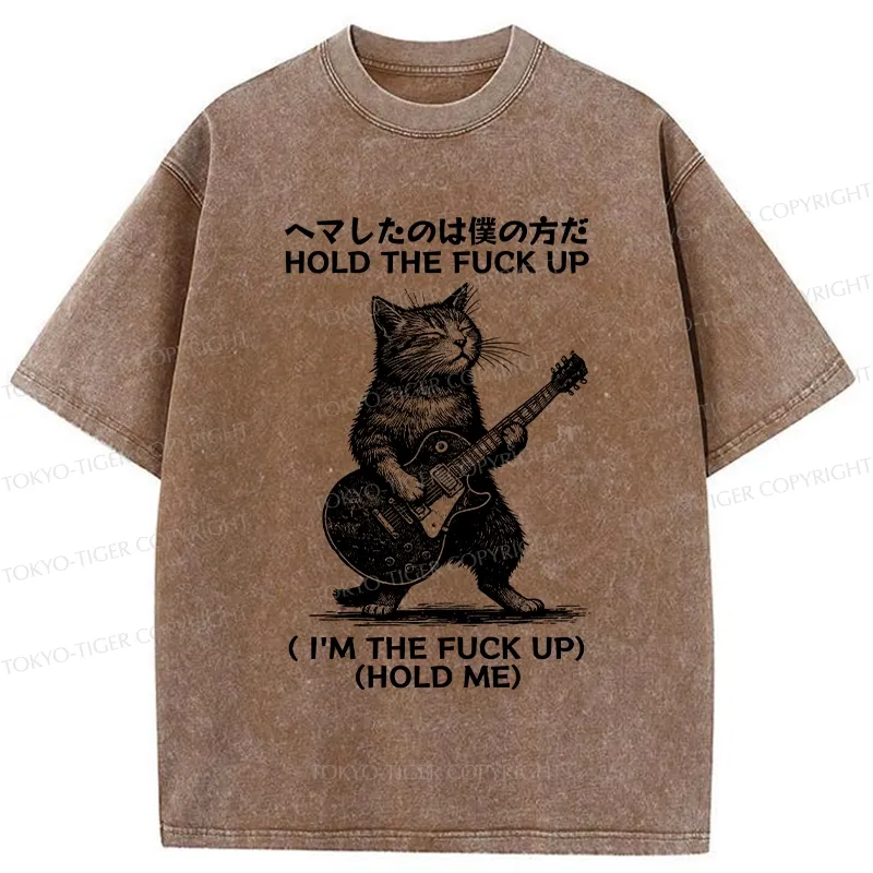 Tokyo-Tiger Funny Cat Guitarist Washed T-Shirt