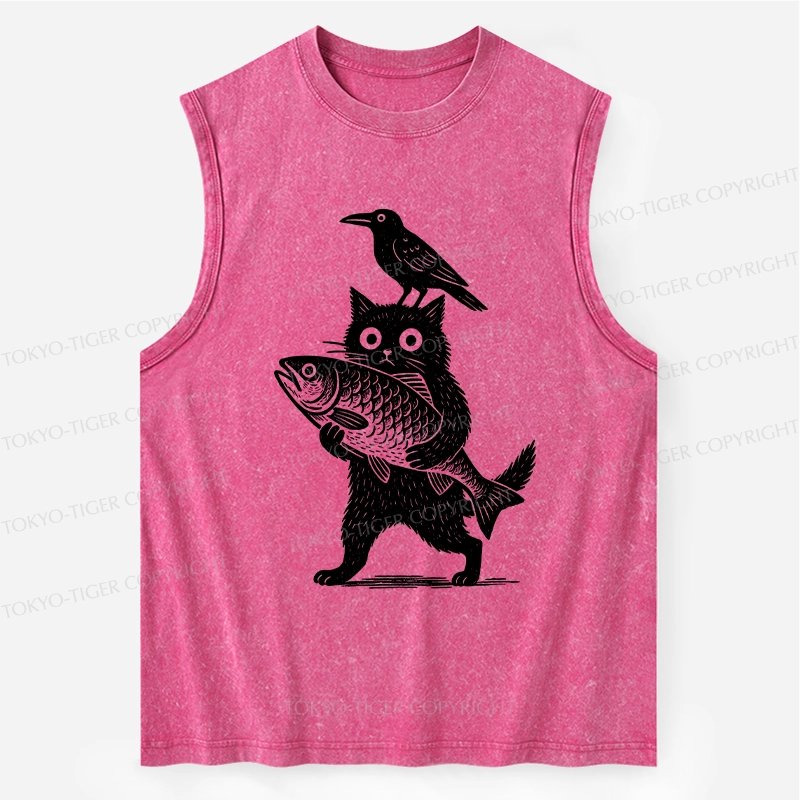 Tokyo-Tiger Black Animals Funny Washed Tank