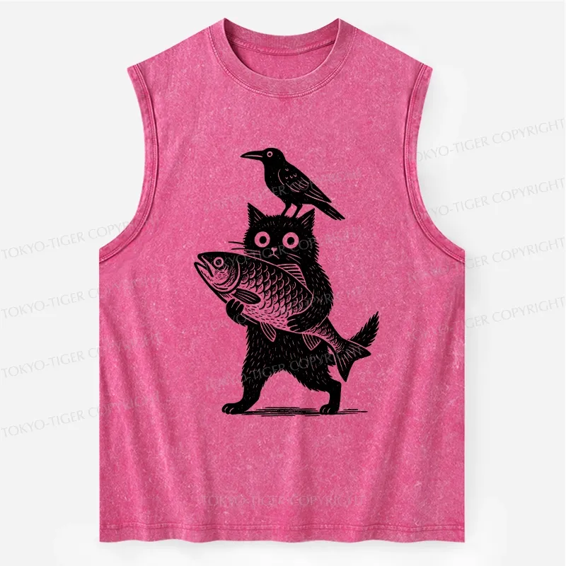 Tokyo-Tiger Black Animals Funny Washed Tank