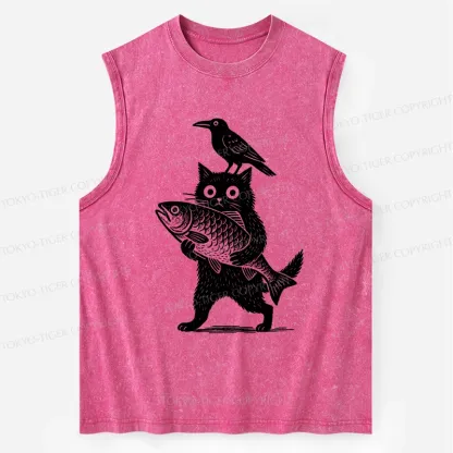 Tokyo-Tiger Black Animals Funny Washed Tank