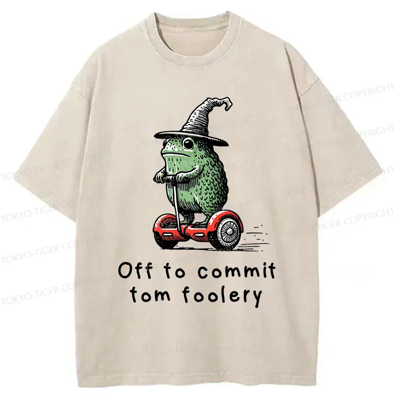 Tokyo-Tiger Frog Riding A Balance Scooter Washed T-Shirt