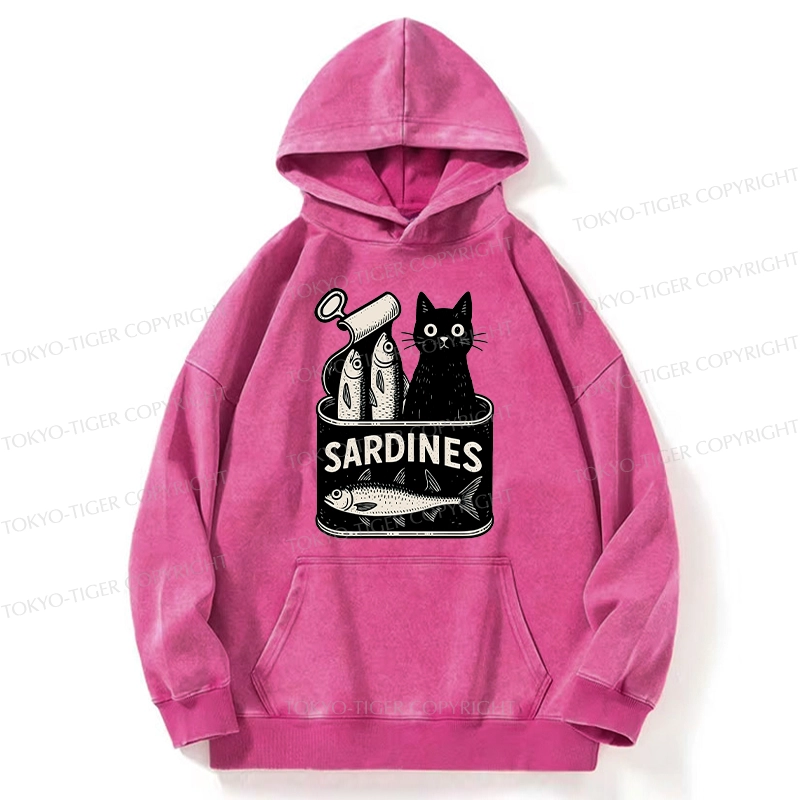 Tokyo-Tiger Cat And Canned Fish Washed Hoodie
