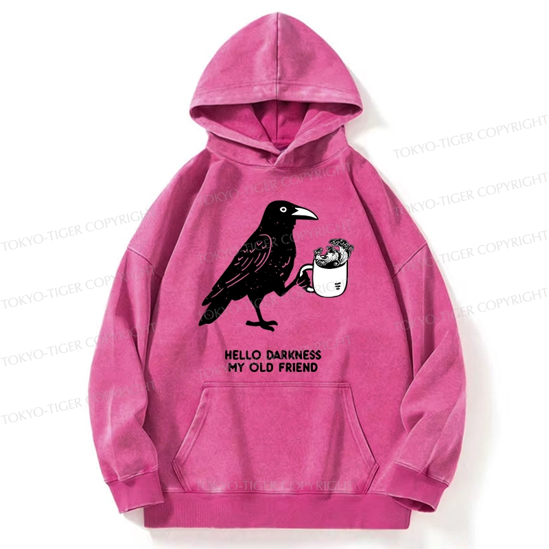 Tokyo-Tiger Crow Drinking Black Coffee Funny Washed Hoodie