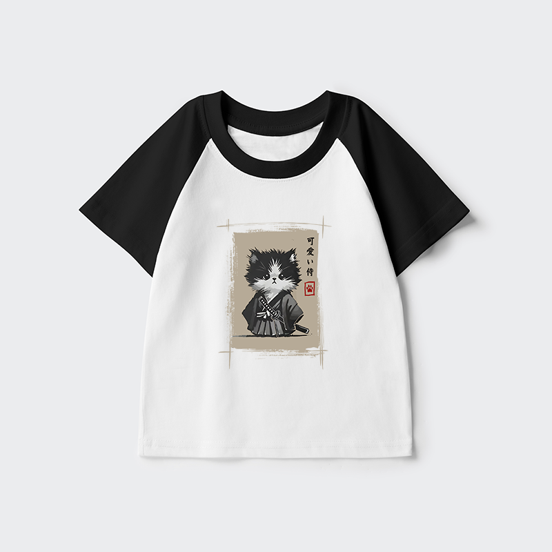 Tokyo-Tiger Kitten Samurai Kids Raglan T-shirt