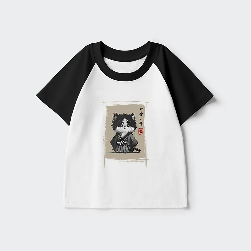 Tokyo-Tiger Kitten Samurai Kids Raglan T-shirt