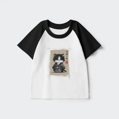Tokyo-Tiger Kitten Samurai Kids Raglan T-shirt