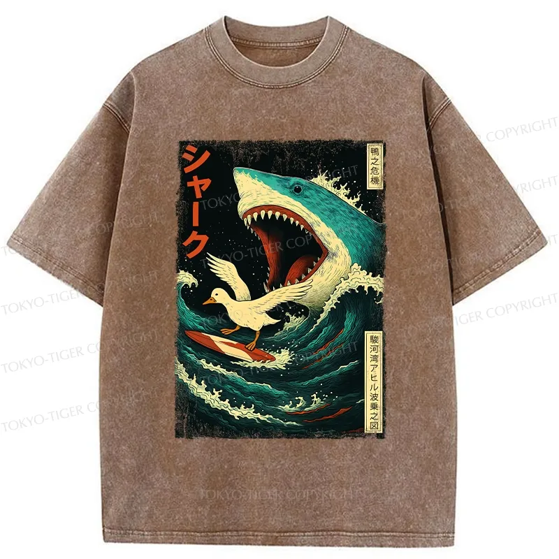 Tokyo-Tiger Duck Riding The Waves Washed T-Shirt