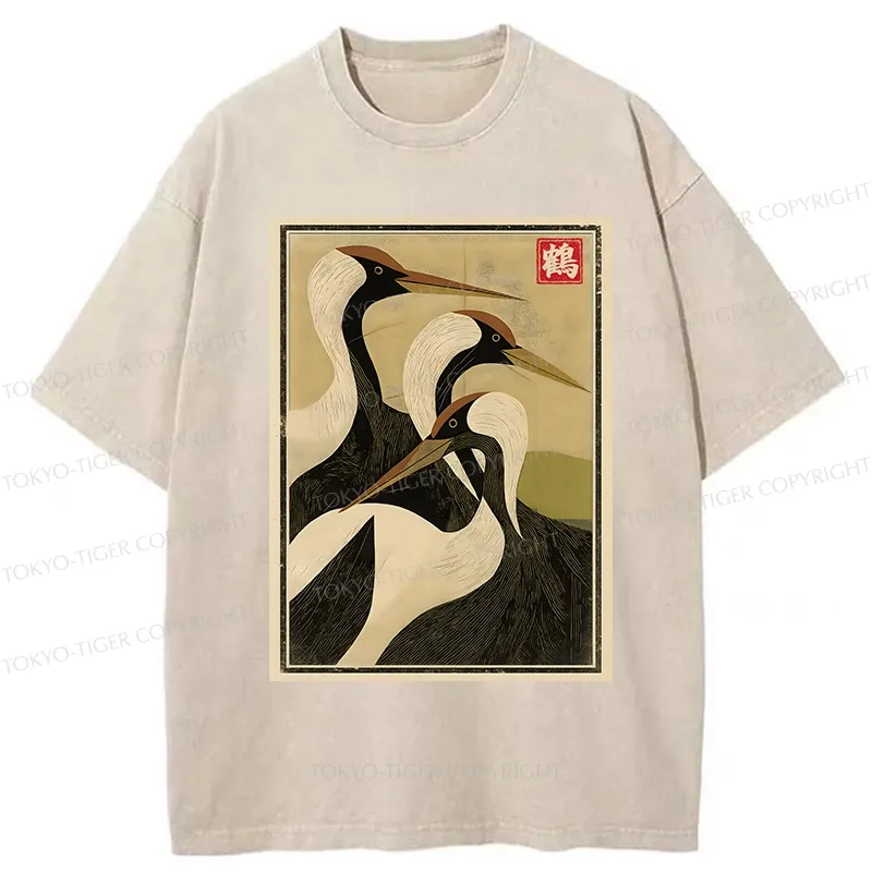 Tokyo-Tiger Japanese Crane Vintage Washed T-Shirt