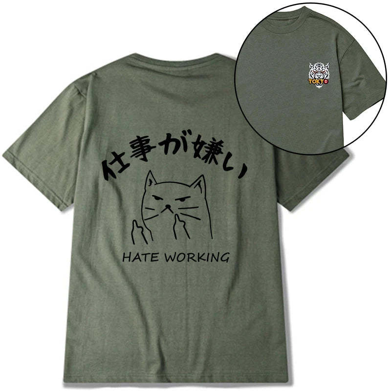 Tokyo-Tiger A Cat That Hates Work Front Back Classic T-Shirt-tokyo-tiger