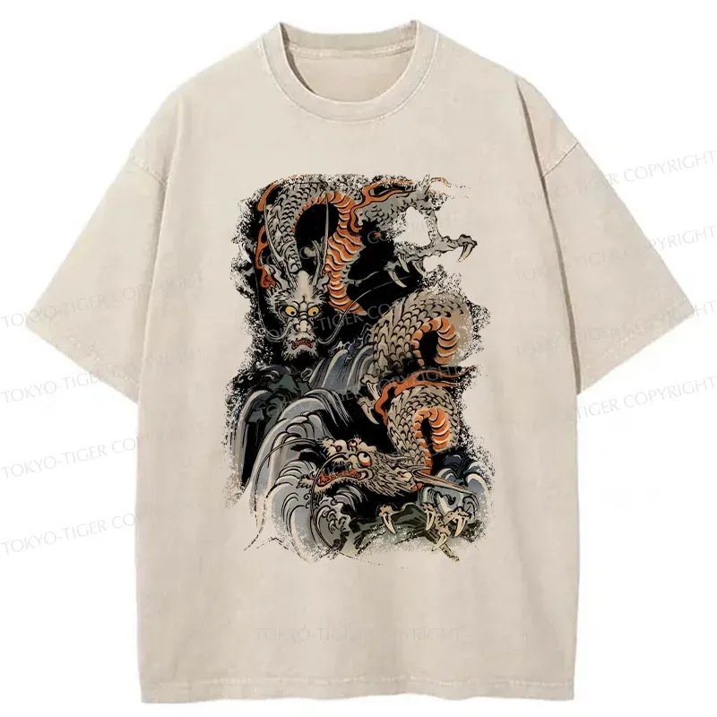 Tokyo-Tiger Japanese Ancient Dragon Washed T-Shirt