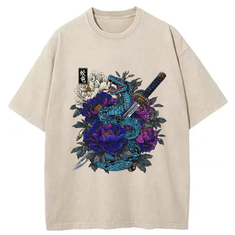 Tokyo-Tiger Snake Katana Japanese Washed T-Shirt