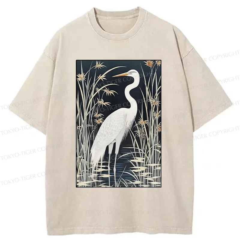 Tokyo-Tiger Cranes By The River Washed T-Shirt