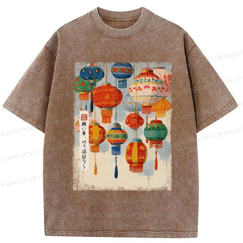 Tokyo-Tiger Retro Traditional Lantern Washed T-Shirt