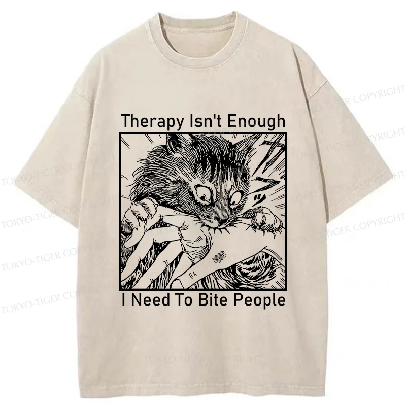 Tokyo-Tiger Japanese Cat Biting Washed T-Shirt