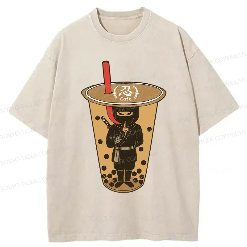 Tokyo-Tiger Ninja Lurking In Milk Tea Washed T-Shirt