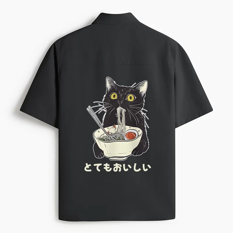 Tokyo-Tiger Cats Eat Ramen Noodles Work Shirt