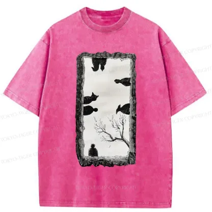 Tokyo-Tiger Cats Watching You Washed T-Shirt