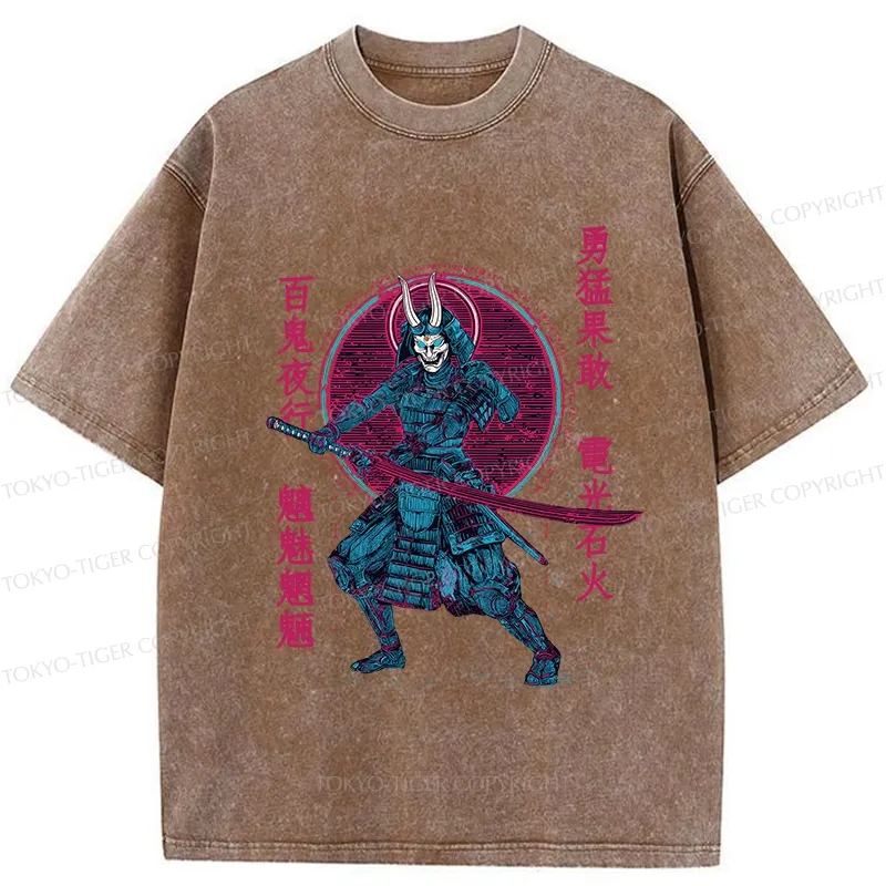 Tokyo-Tiger Japanese Oni Samurai Washed T-Shirt