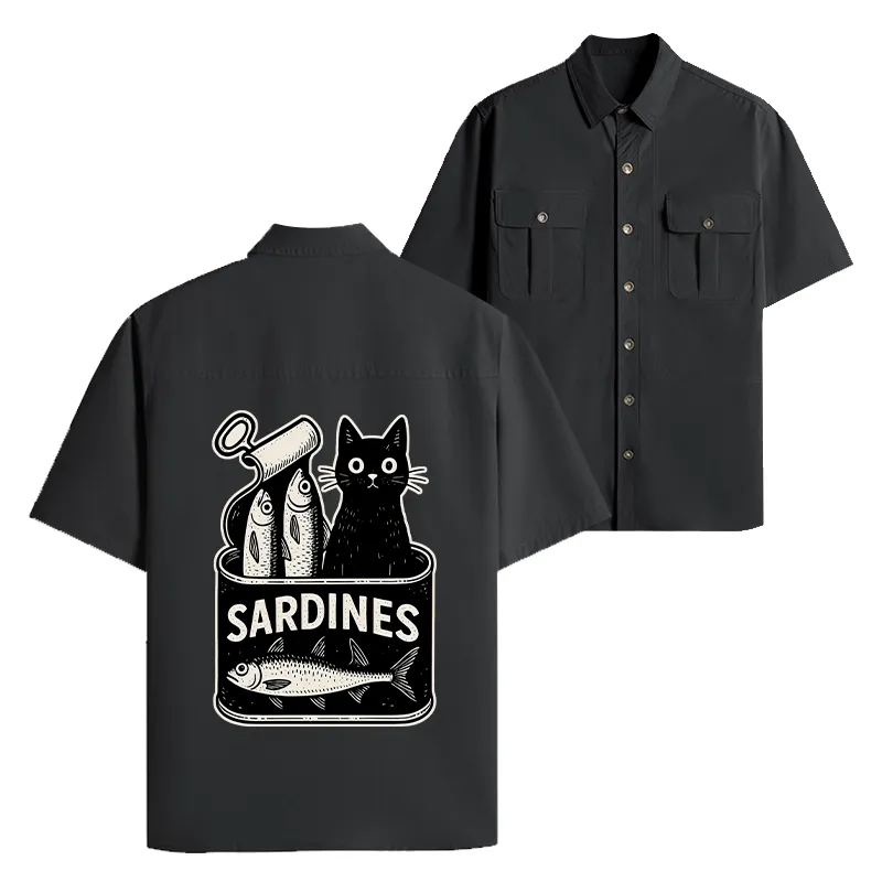 Tokyo-Tiger Cat And Canned Fish Work Shirt