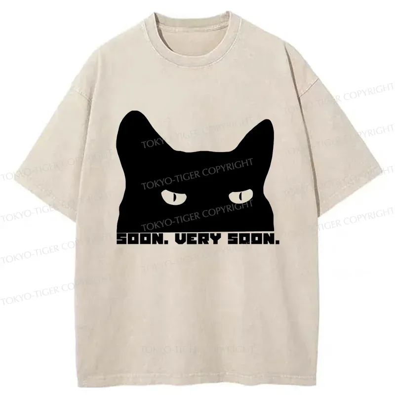 Tokyo-Tiger Cat Watching From Behind Washed T-Shirt
