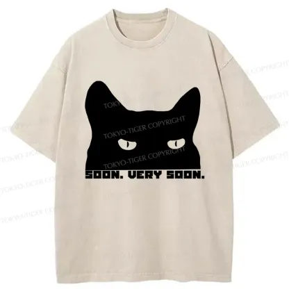 Tokyo-Tiger Cat Watching From Behind Washed T-Shirt