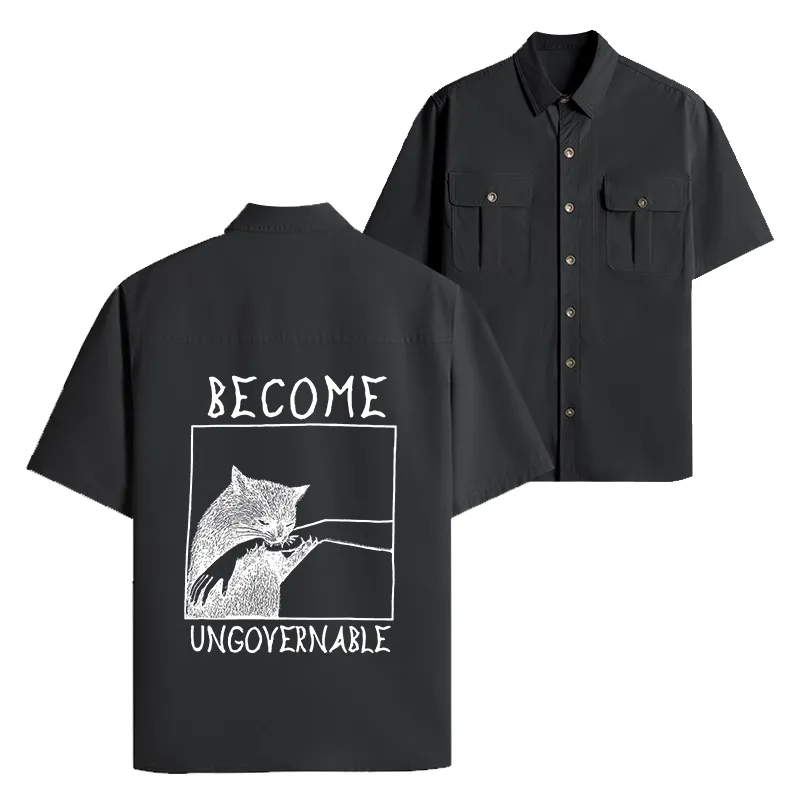 Tokyo-Tiger Cat Biting Arm Work Shirt