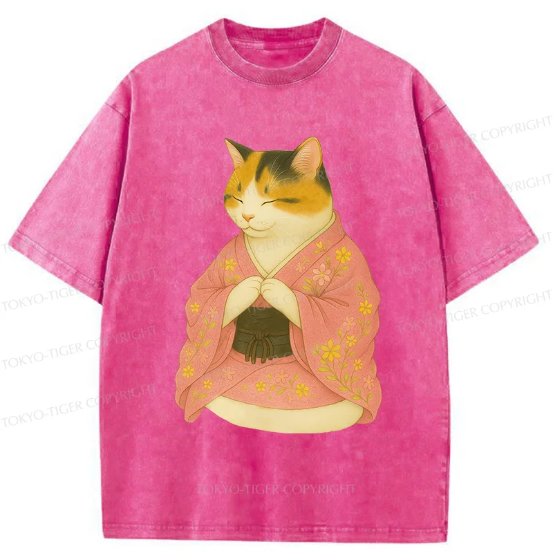 Tokyo-Tiger Meditating Cat Washed T-Shirt