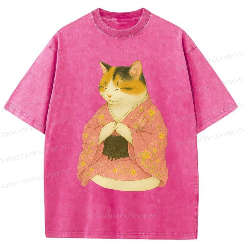 Tokyo-Tiger Meditating Cat Washed T-Shirt