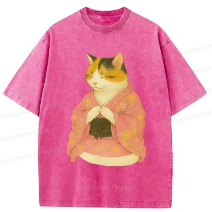 Tokyo-Tiger Meditating Cat Washed T-Shirt
