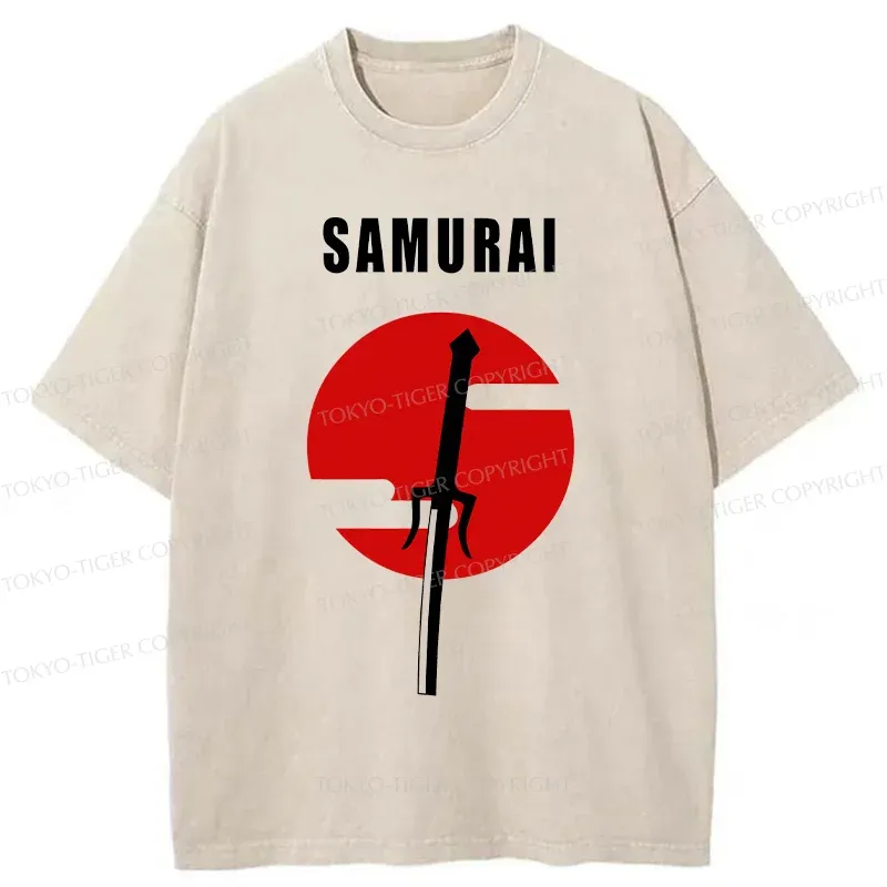 Tokyo-Tiger Samurai Sword Washed T-Shirt