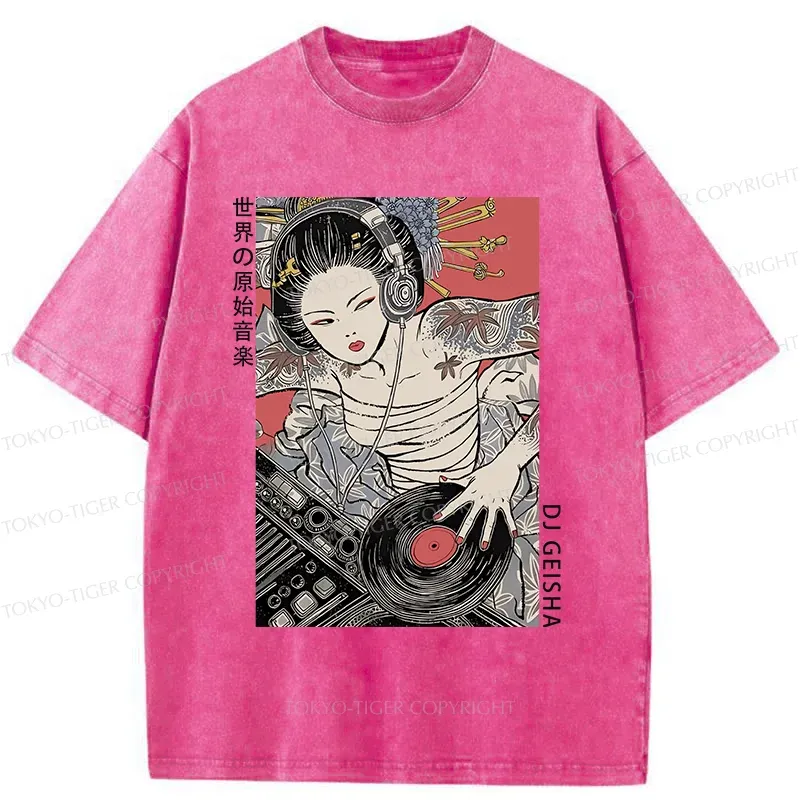 Tokyo-Tiger Geisha DJ Funny Washed T-Shirt