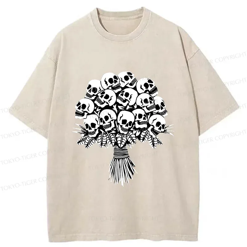 Tokyo-Tiger Skull Flower Washed T-Shirt