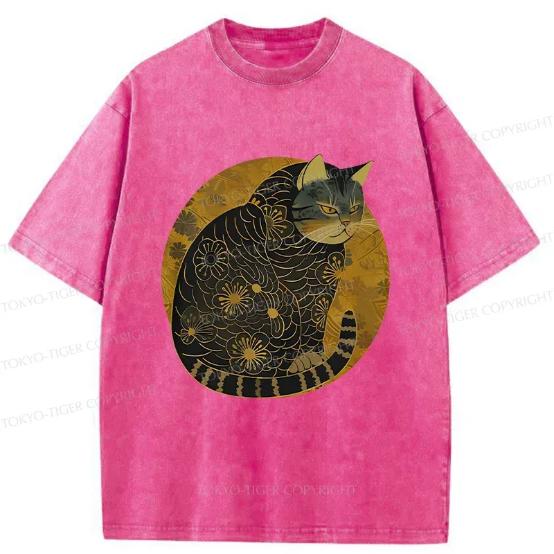 Tokyo-Tiger Japanese Retro Cat Washed T-Shirt
