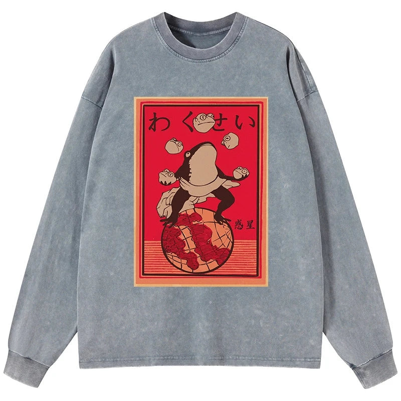 Tokyo-Tiger Wakusei Frog Funny Washed Long Sleeve T-Shirt