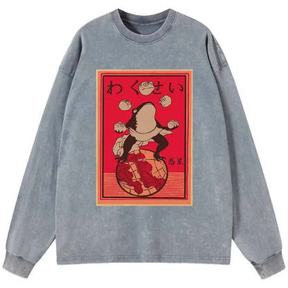 Tokyo-Tiger Wakusei Frog Funny Washed Long Sleeve T-Shirt