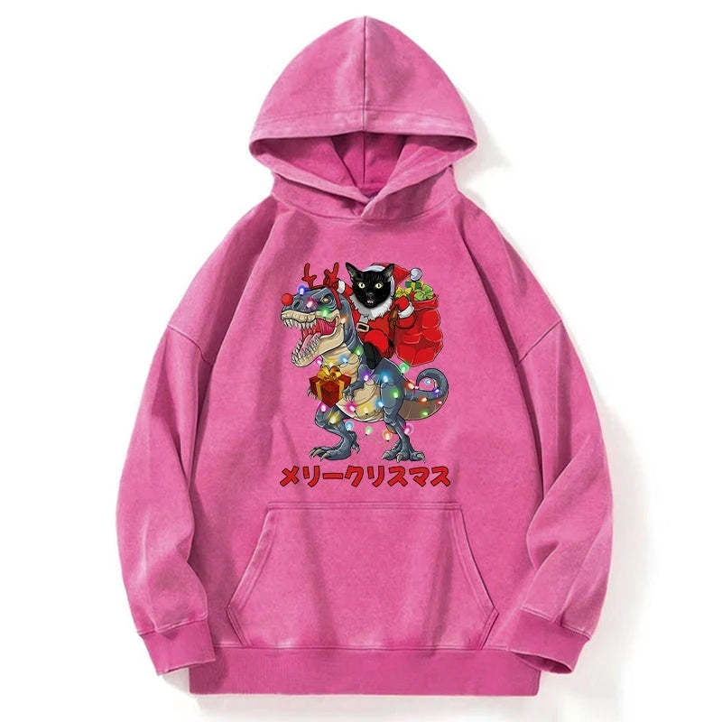 Tokyo-Tiger Cat Riding Dinosaur Christmas Washed Hoodie Sale