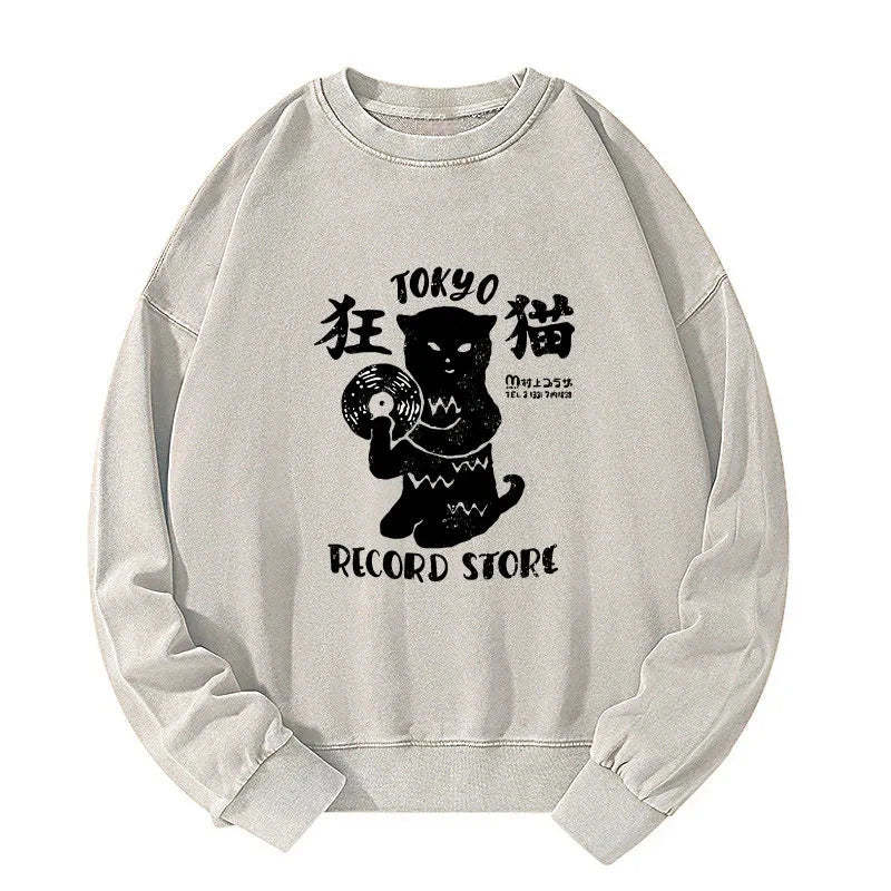 Tokyo-Tiger Tokyo Record Store Cat CD Washed Sweatshirt Sale