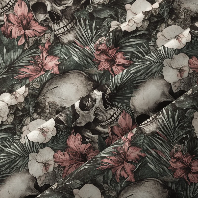 Tokyo-Tiger Skulls And Blooms Button-up Shirt