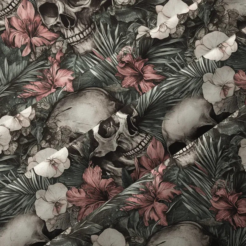 Tokyo-Tiger Skulls And Blooms Button-up Shirt