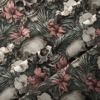 Tokyo-Tiger Skulls And Blooms Button-up Shirt