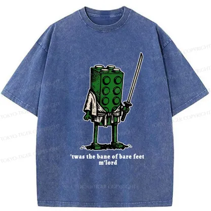 Tokyo-Tiger Funny Building Blocks Samurai Washed T-Shirt