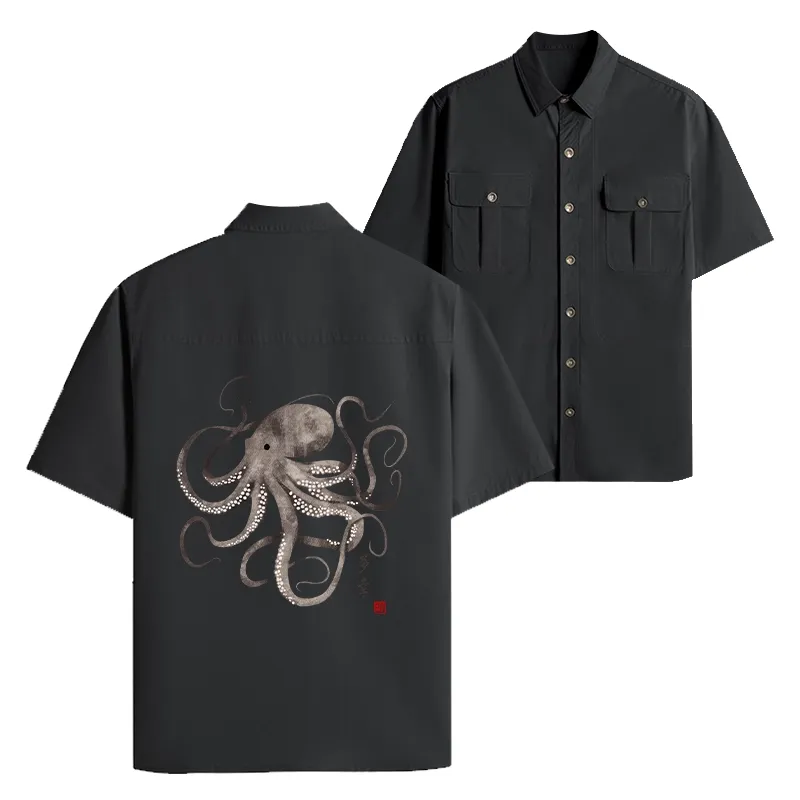 Tokyo-Tiger Octopus Japanese Calligraphy Work Shirt