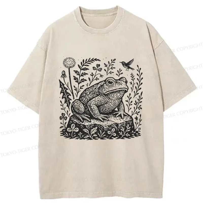 Tokyo-Tiger Frog In The Grass Washed T-Shirt