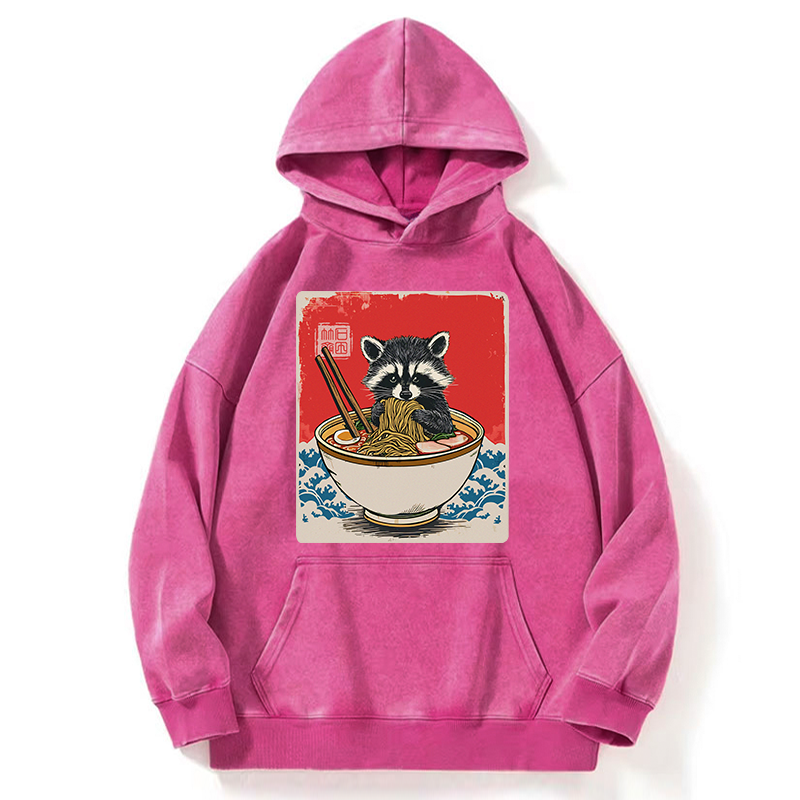 Tokyo-Tiger Ramen Lover Raccoon  Washed Hoodie